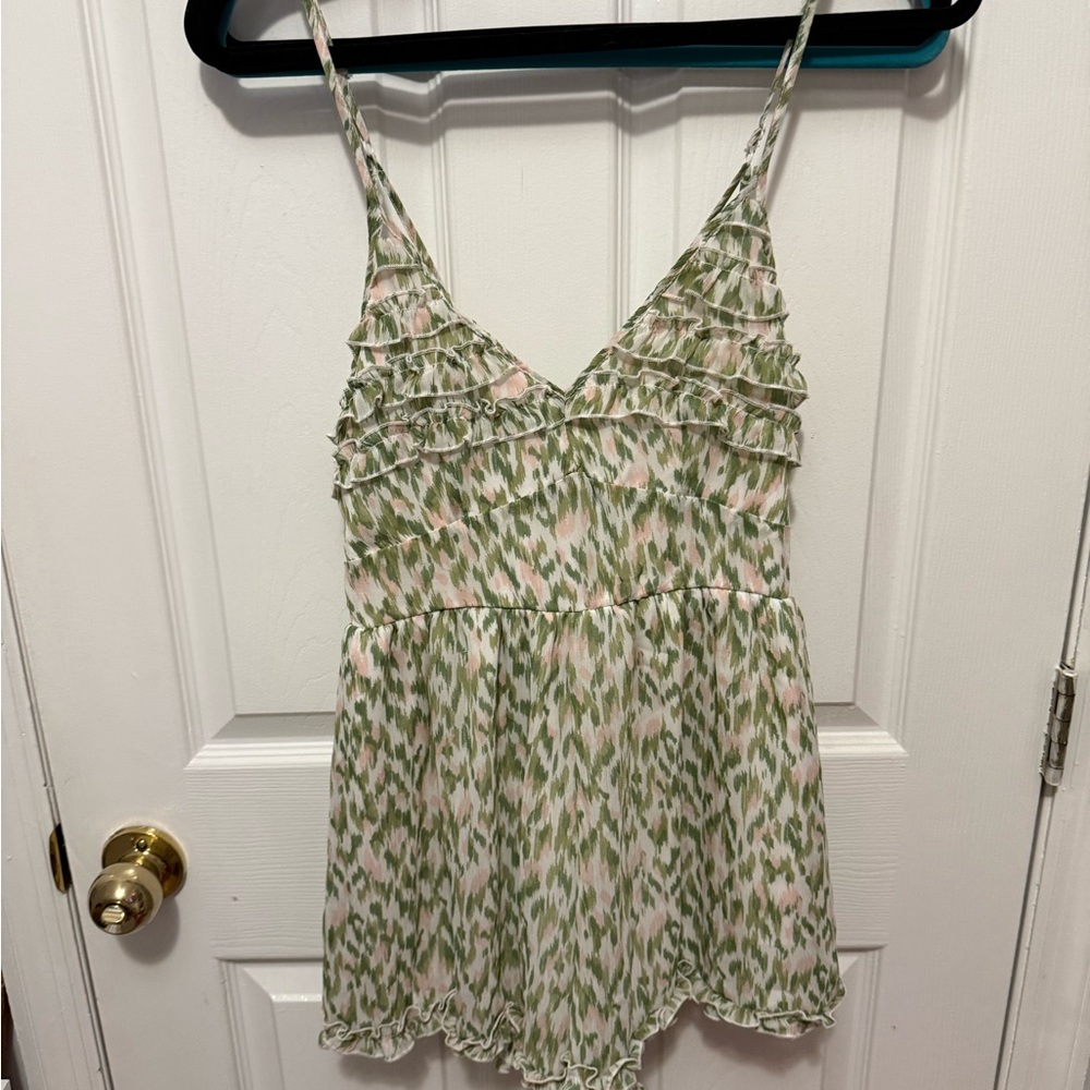 Green and Pink Patterned Women's romper
